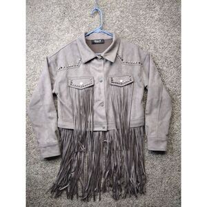 Blue B Collection Western Jacket Womens S Gray Cowgirl Rodeo Fringe Cowboy Studs